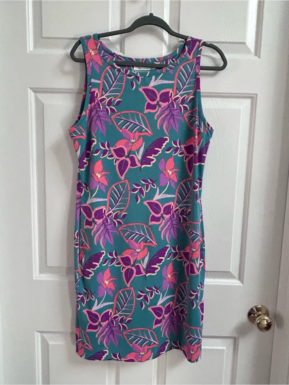 Sleeveless Teal Floral Midi Dress in Pink and Purple